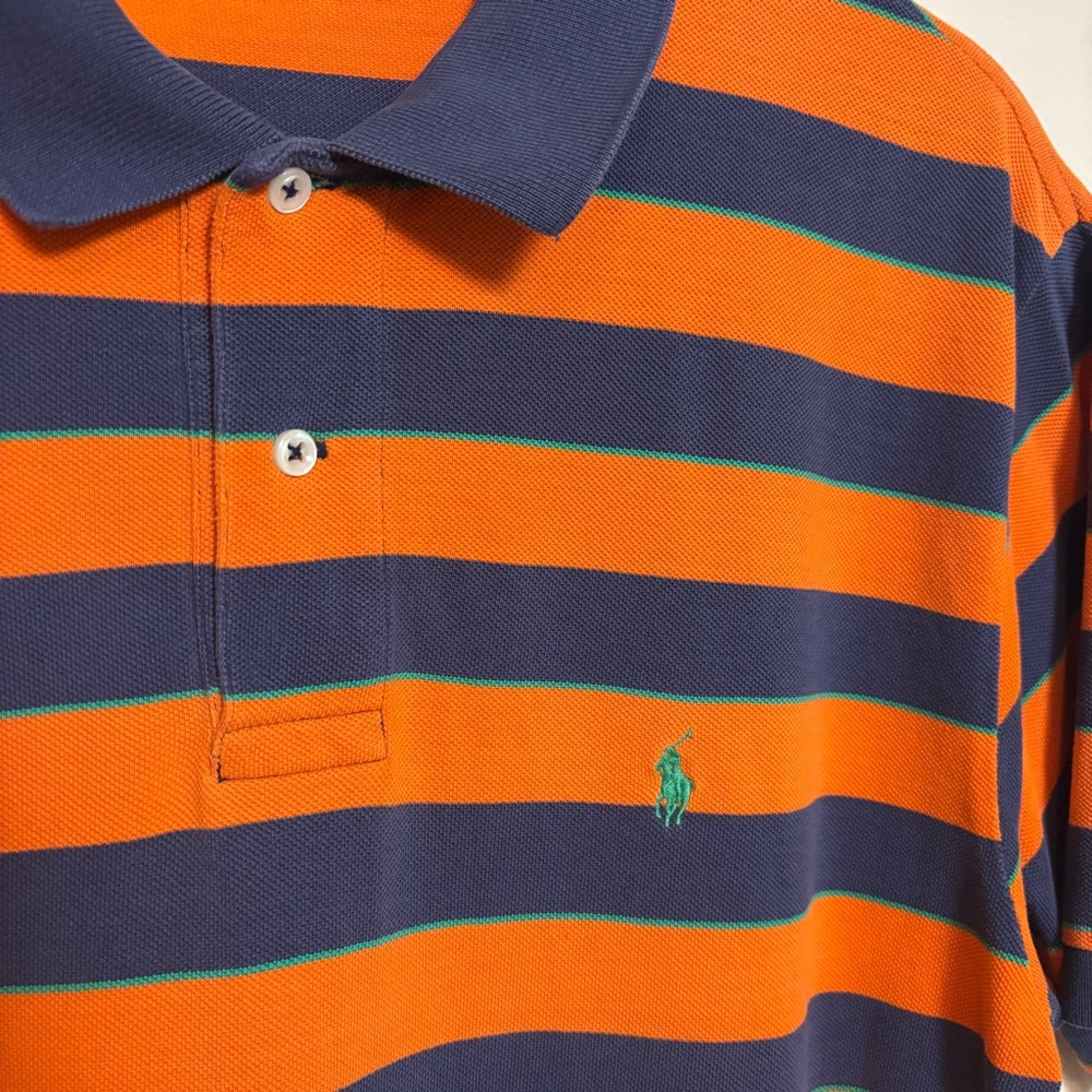 Polo by Ralph Lauren Men's Shirt Orange Blue Green Stripe Embroidered Size Large - Picture 2 of 7